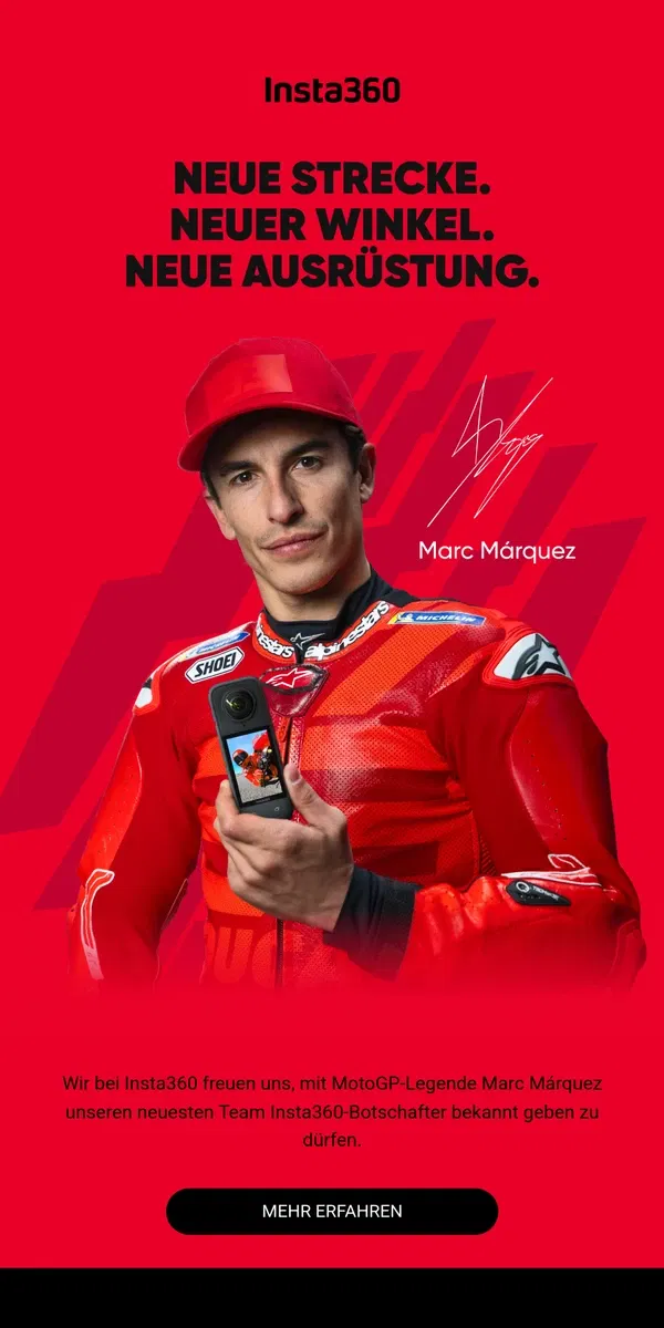 Email from Insta360. Marc Márquez schließt sich dem Team Insta360 an 🔥