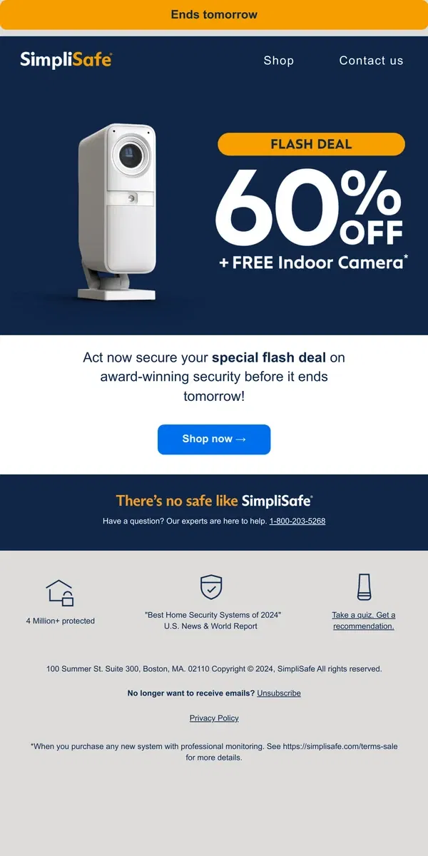 Email from SimpliSafe. Urgent: Flash deal on all new systems