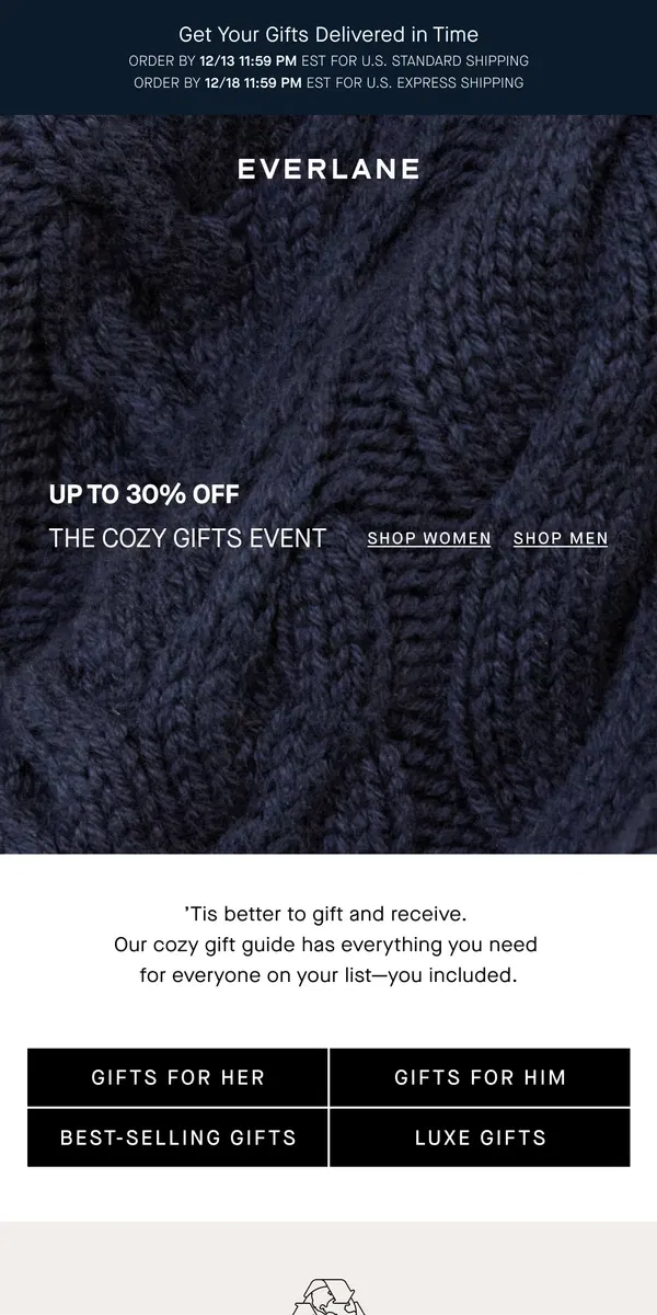 Email from Everlane. Your Guide to Cozy Gifting