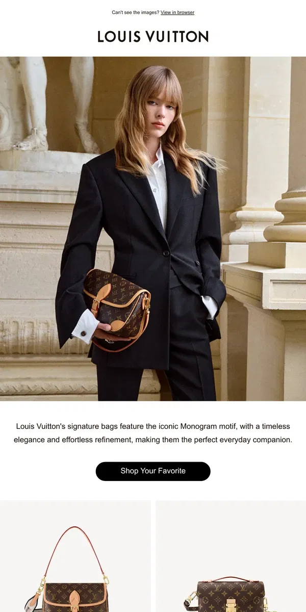 Email from Louis Vuitton. Iconic Monogram Handbags