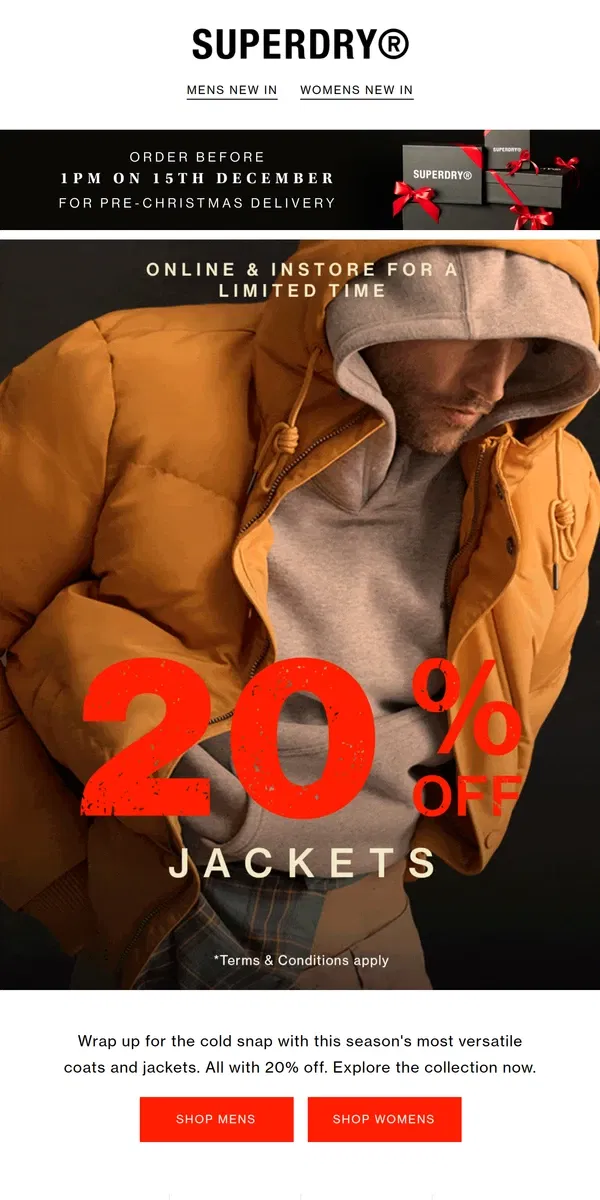 Email from Superdry. Enjoy 20% Off Jackets​