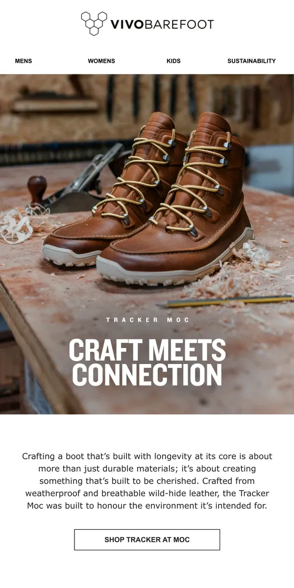 Email from Vivobarefoot. When craft meets connection