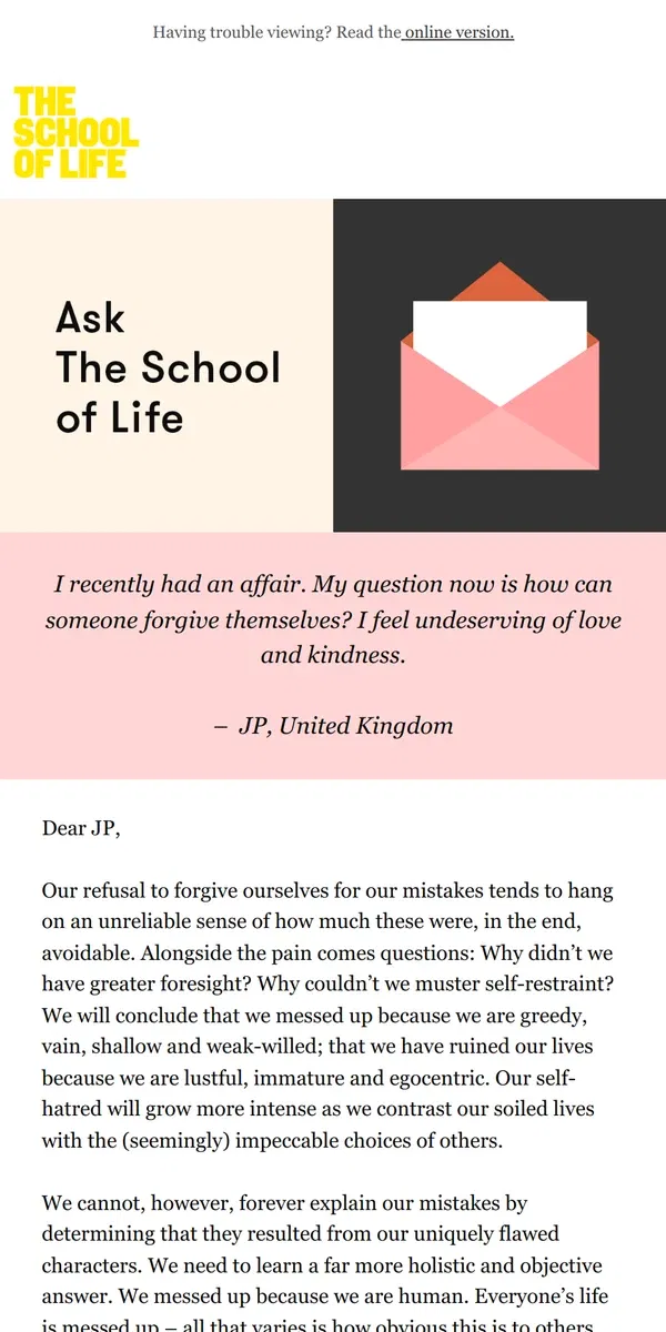 Email from The School of Life. Ask Us Anything | March 2024