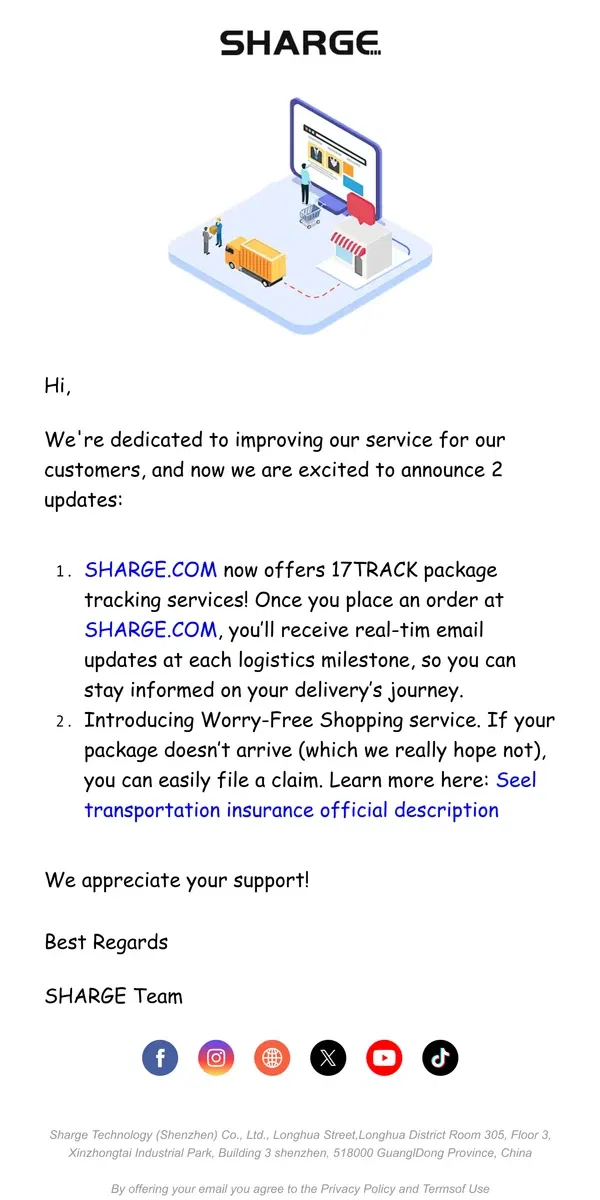 Email from SHARGE. Your Packages Are Getting Smarter & Safer.