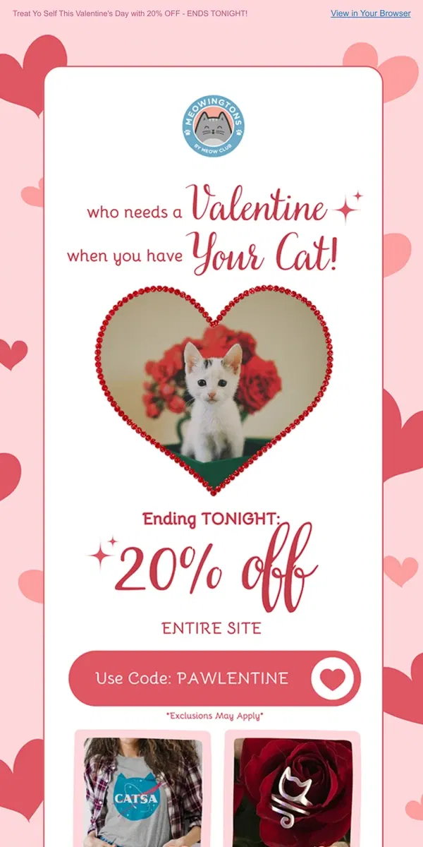 Email from Meowingtons. Happy Meowlentine's Day! 😻