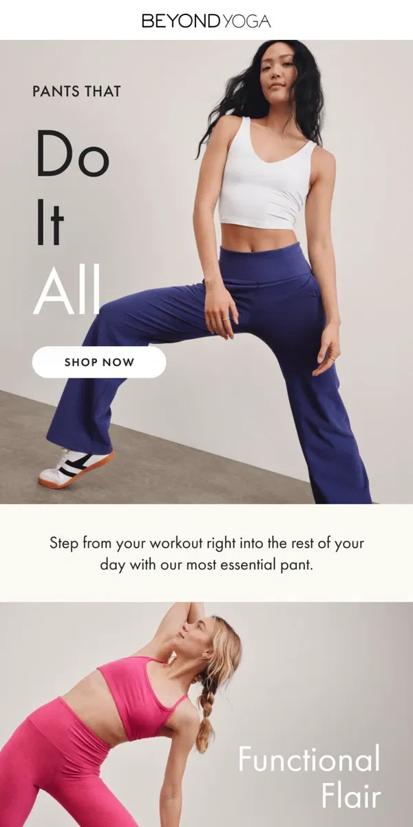 Email from Beyond Yoga. Trending Pants For Every Moment & Move