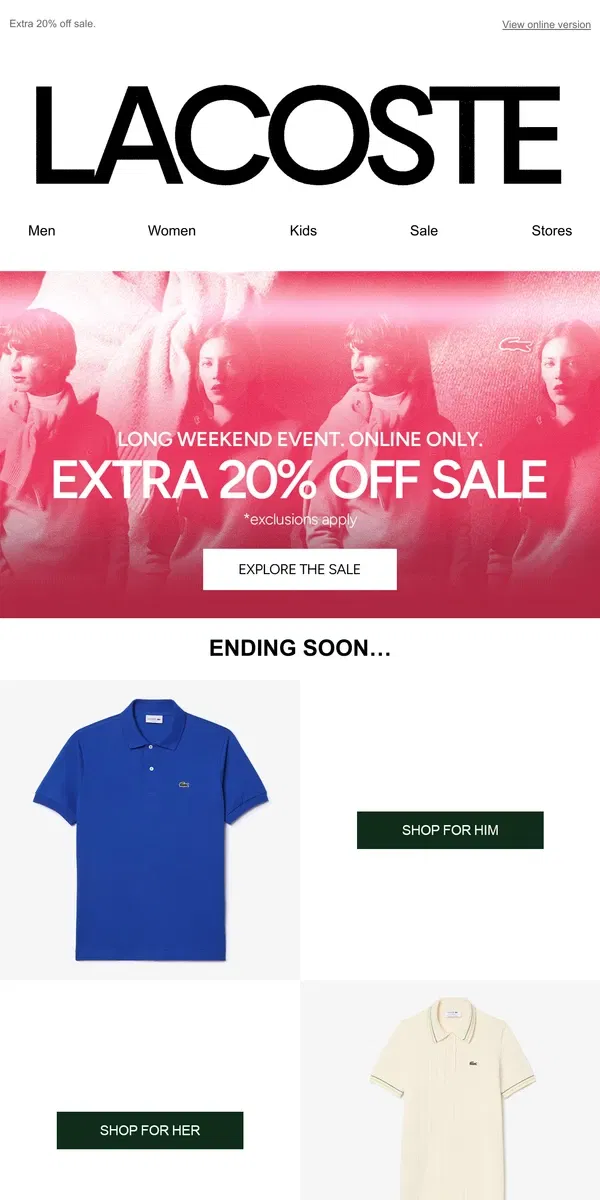 Email from Lacoste. Final Days to Save.