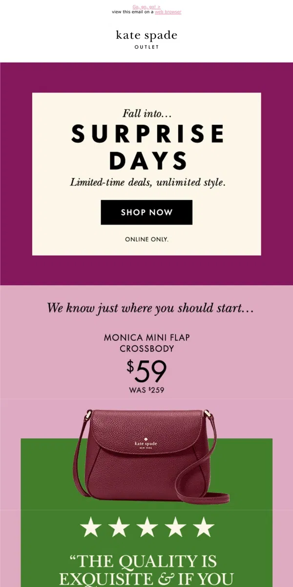 Email from Kate Spade. Final chance to get this $59 crossbody...