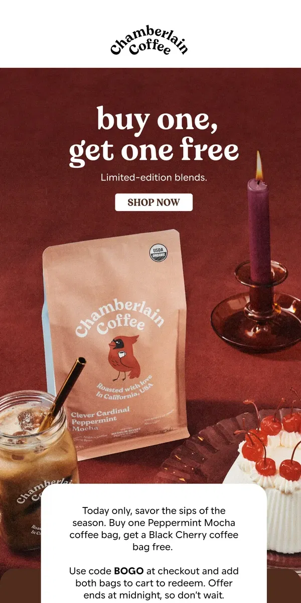 Email from Chamberlain Coffee. buy 1, get 1 freeeee