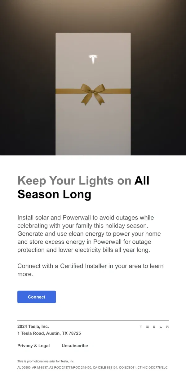 Email from Tesla. The Holidays Are Better With Powerwall