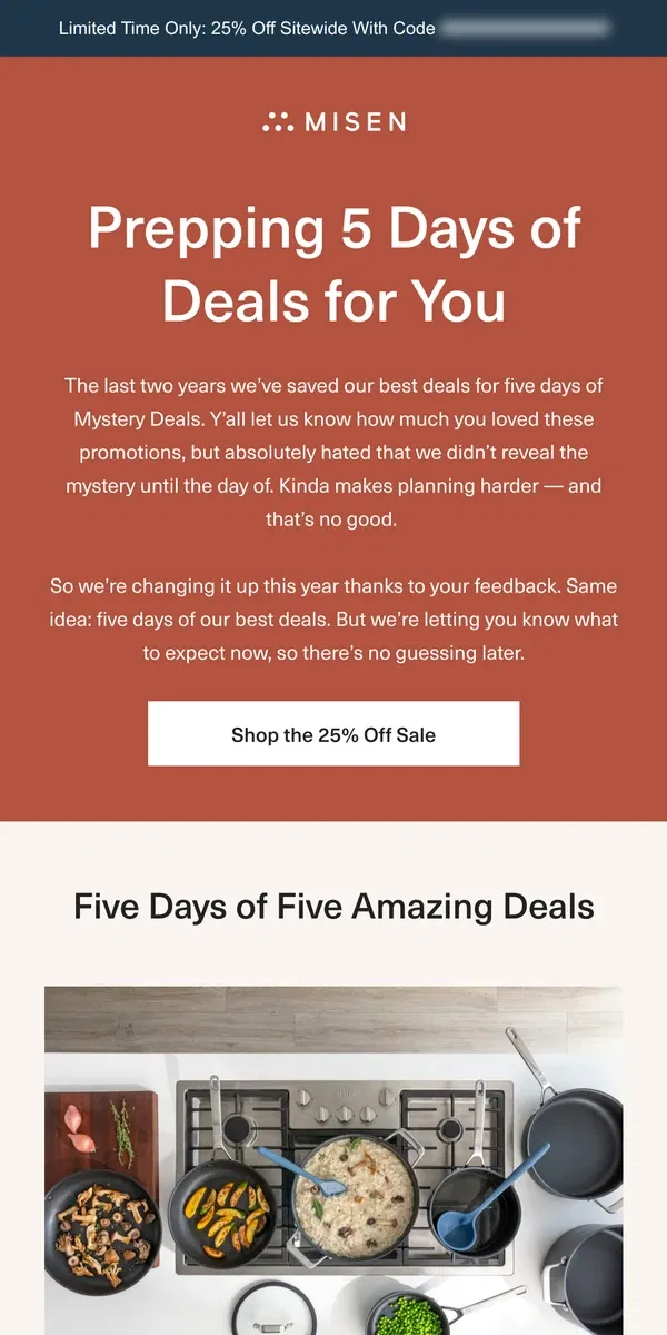 Email from Misen. 5 Days of Unique Deals…💥