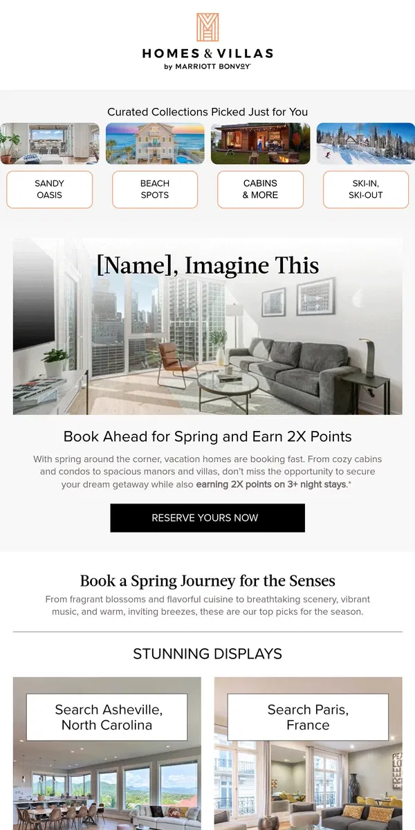 Email from Marriott Bonvoy. [Name], spring is heating up: earn 2X points