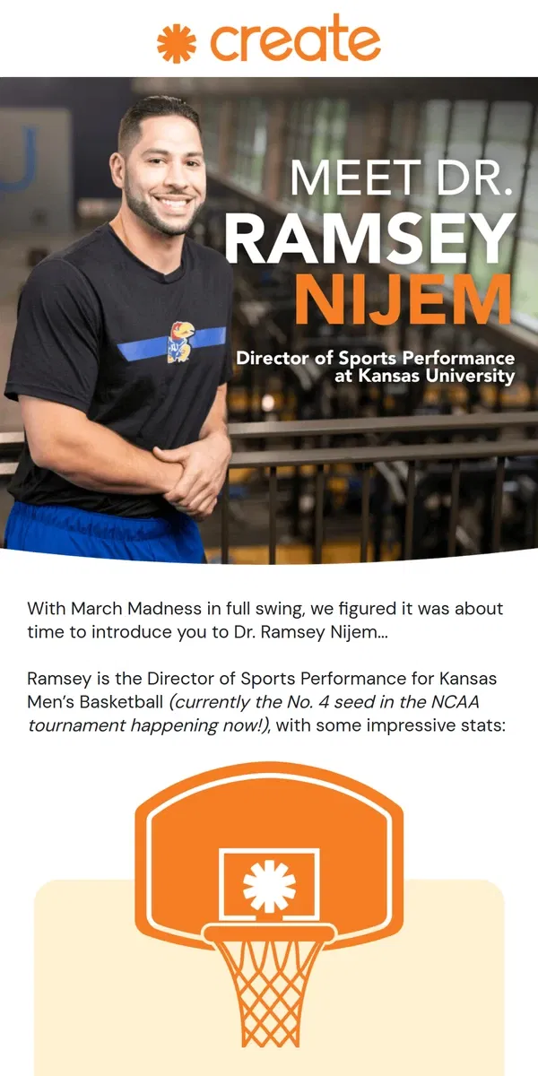 Email from Create Wellness. Have you met Dr. Ramsey Nijem? 🏀