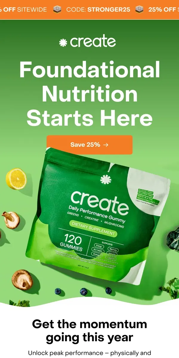 Email from Create Wellness. Unlock peak performance