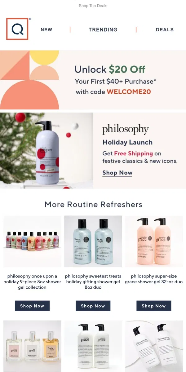 Email from QVC. Holiday Haul: philosophy Ships Free