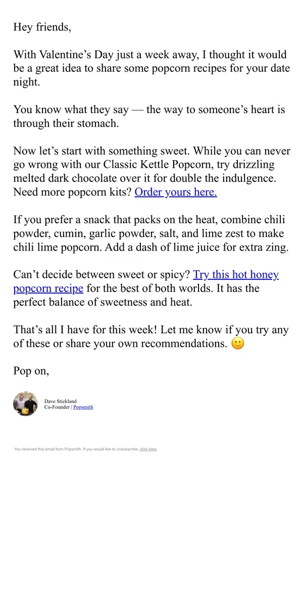 Email from Popsmith. Nothing says "I love you" like popcorn