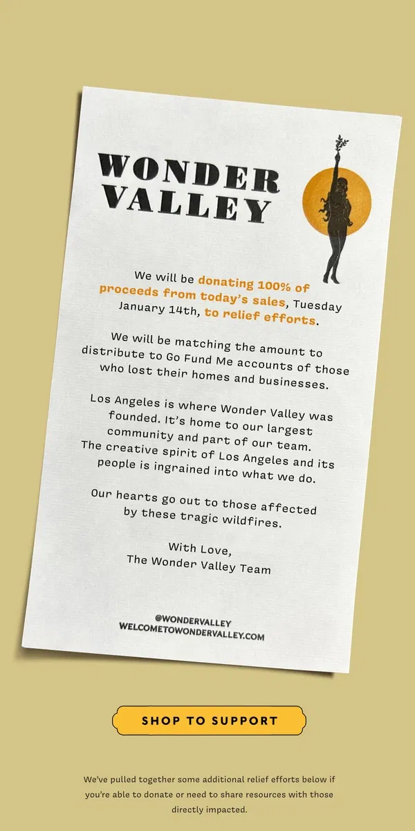 Email from Wonder Valley. Support for the LA Wildfires