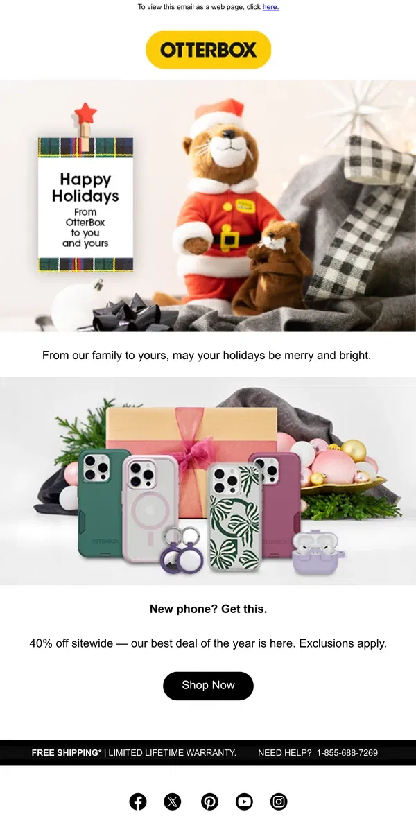 Email from OtterBox. Warm holiday wishes from OtterBox