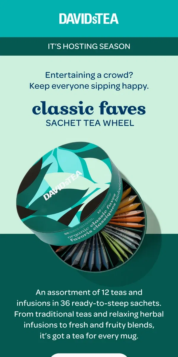 Email from DAVIDsTEA. Buy 2 Get 1 on ALL sachets!