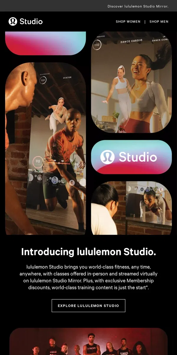 Email from lululemon. lululemon Studio does it all