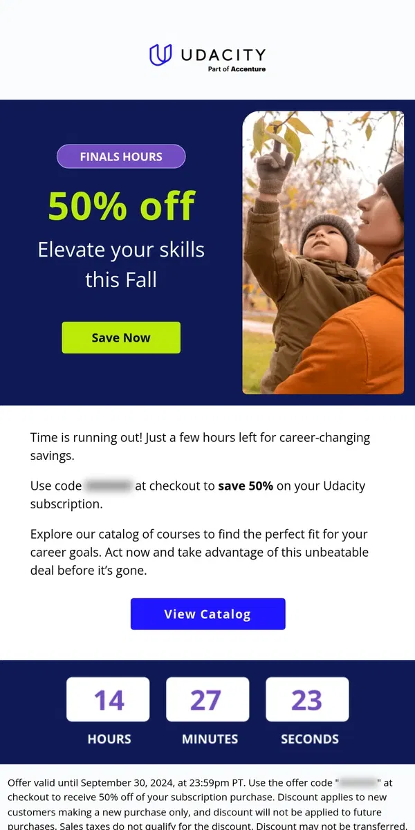 Email from Udacity. Ends Tonight: 50% off Fall Skills Sale