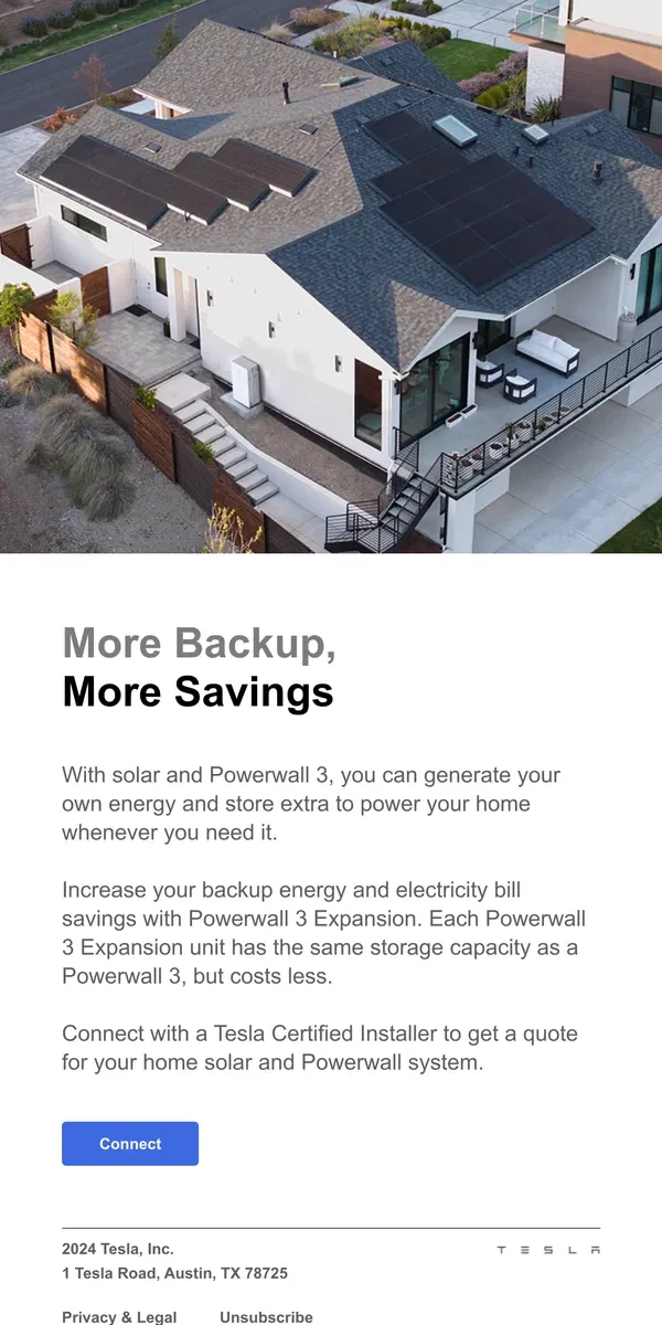 Email from Tesla. More Energy for Less