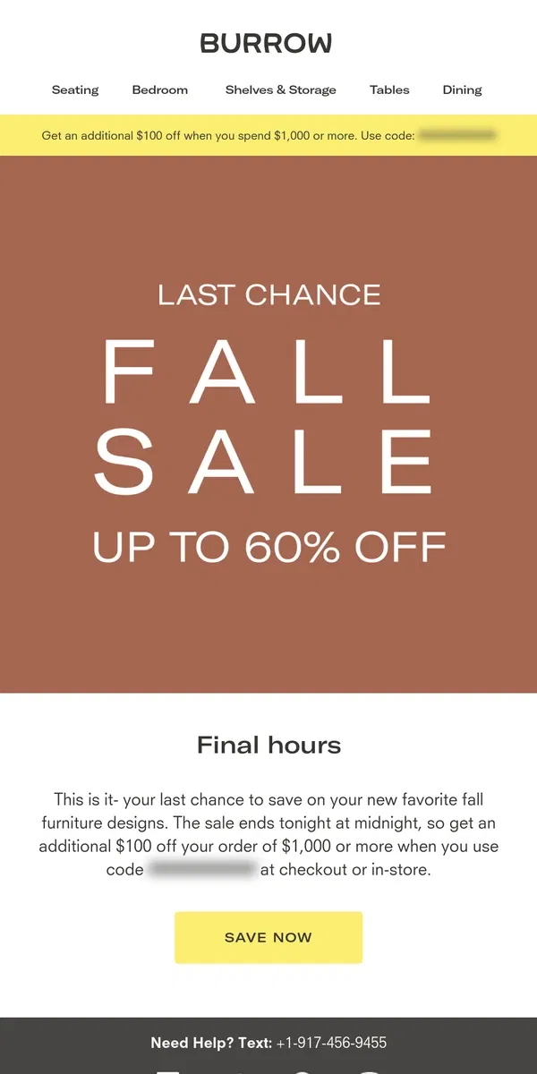 Email from Burrow. Sale ends in a few hours