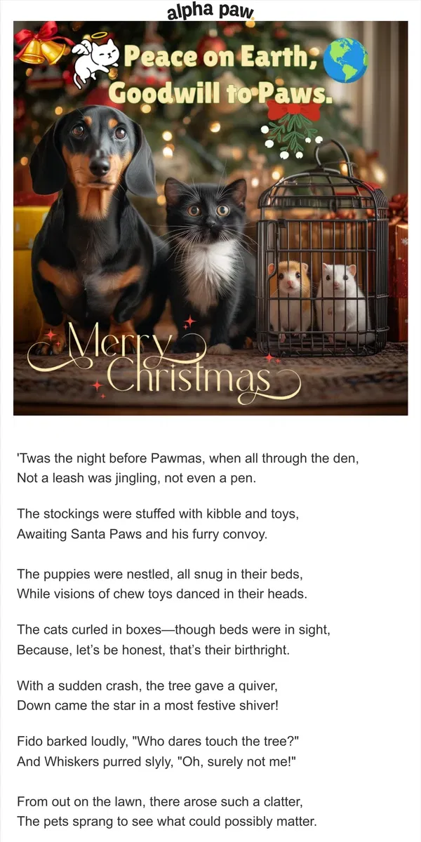 Email from Alpha Paw. 🎅 'Twas the night before Pawmas 🐶