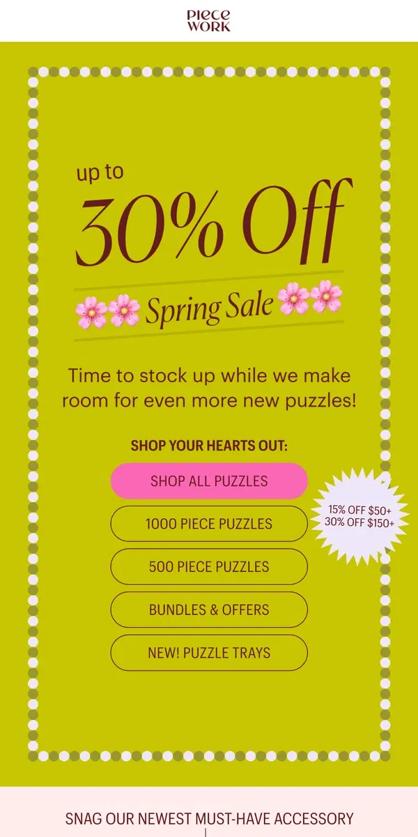 Email from Piecework Puzzles. Flash Sale is ON ✨