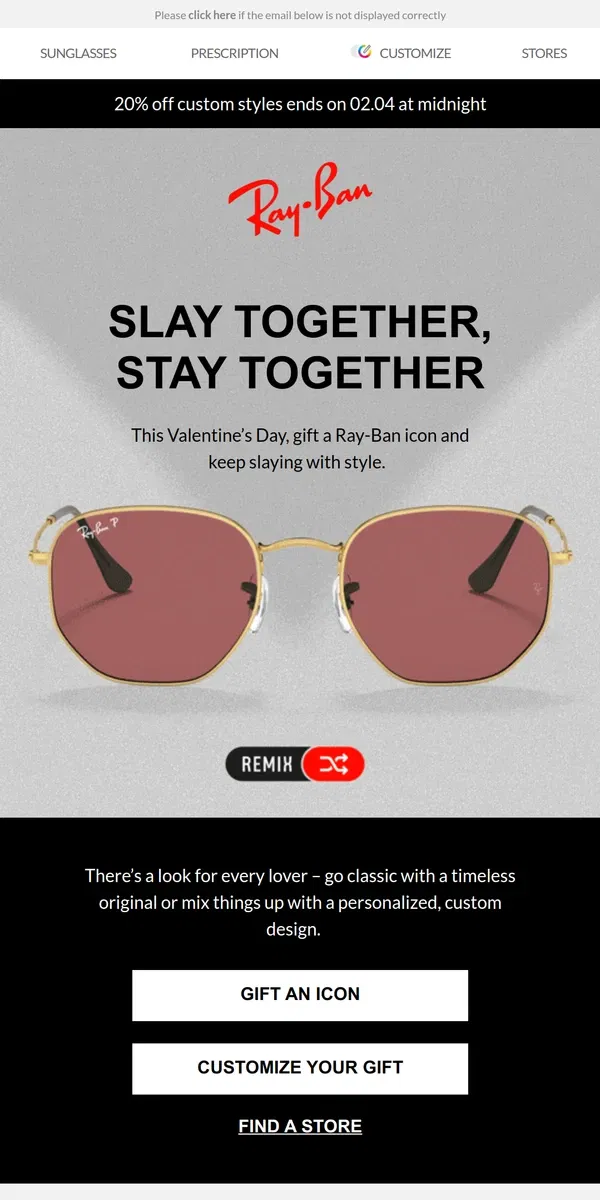 Email from Ray-Ban. Choose an iconic style with 20% off