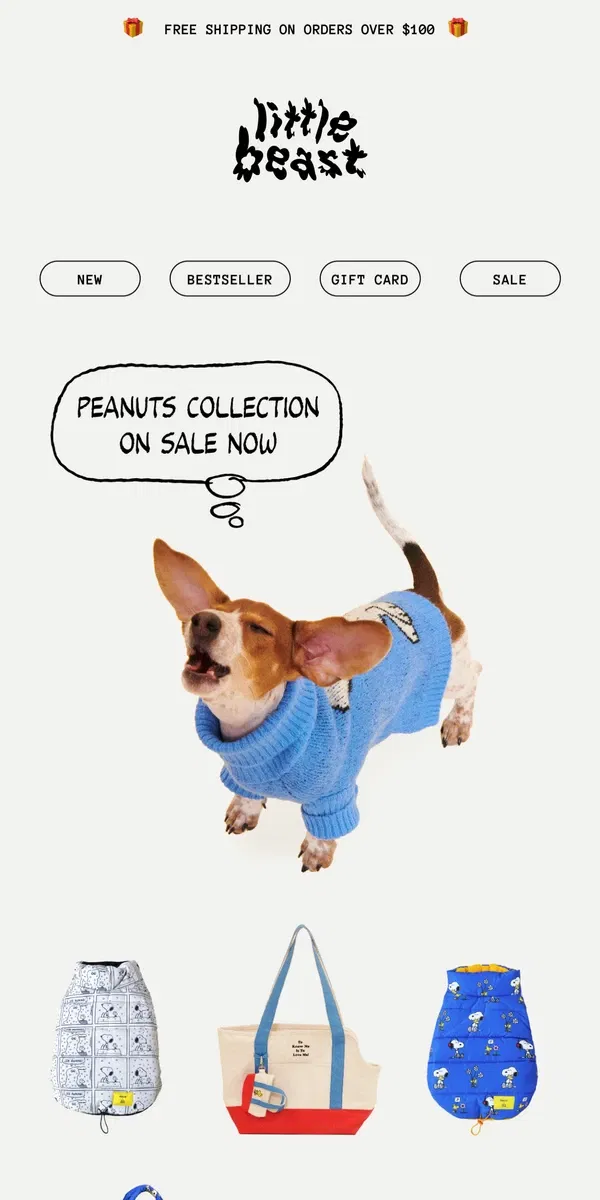 Email from Little Beast. Peanuts Collection is on sale!