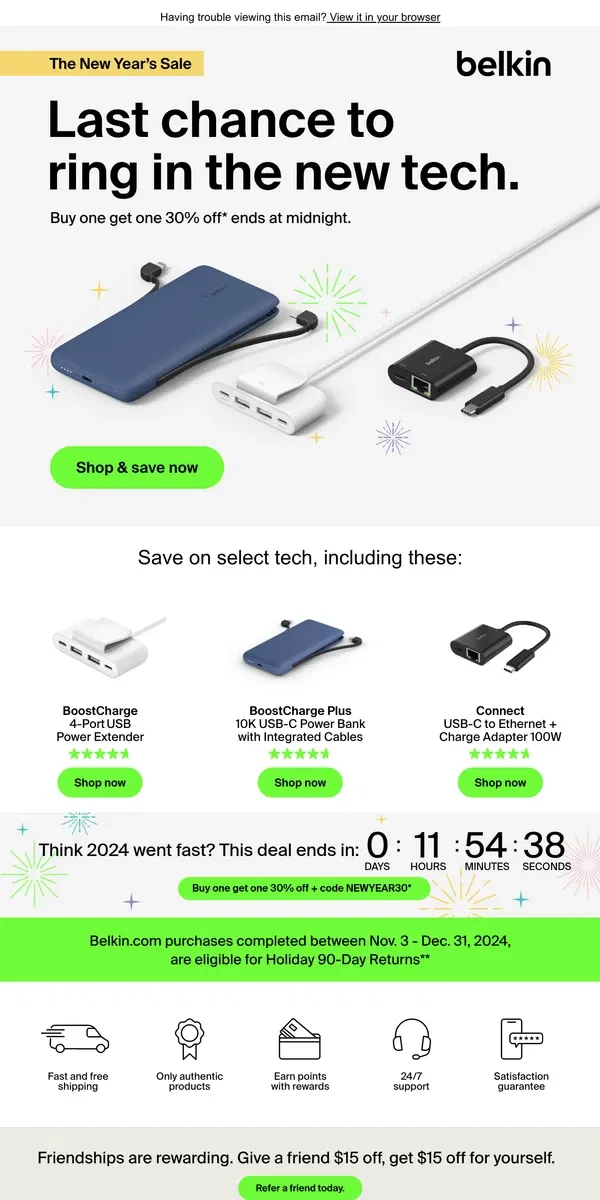 Email from Belkin. Last chance: tech favorites for less 🎉