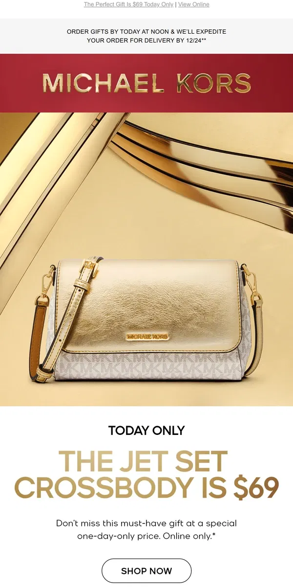 Email from Michael Kors. 12 Days Of Giving: The Jet Set Crossbody