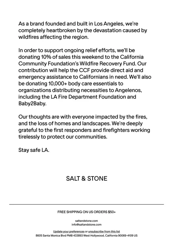 Email from SALT & STONE. Supporting our Los Angeles community.