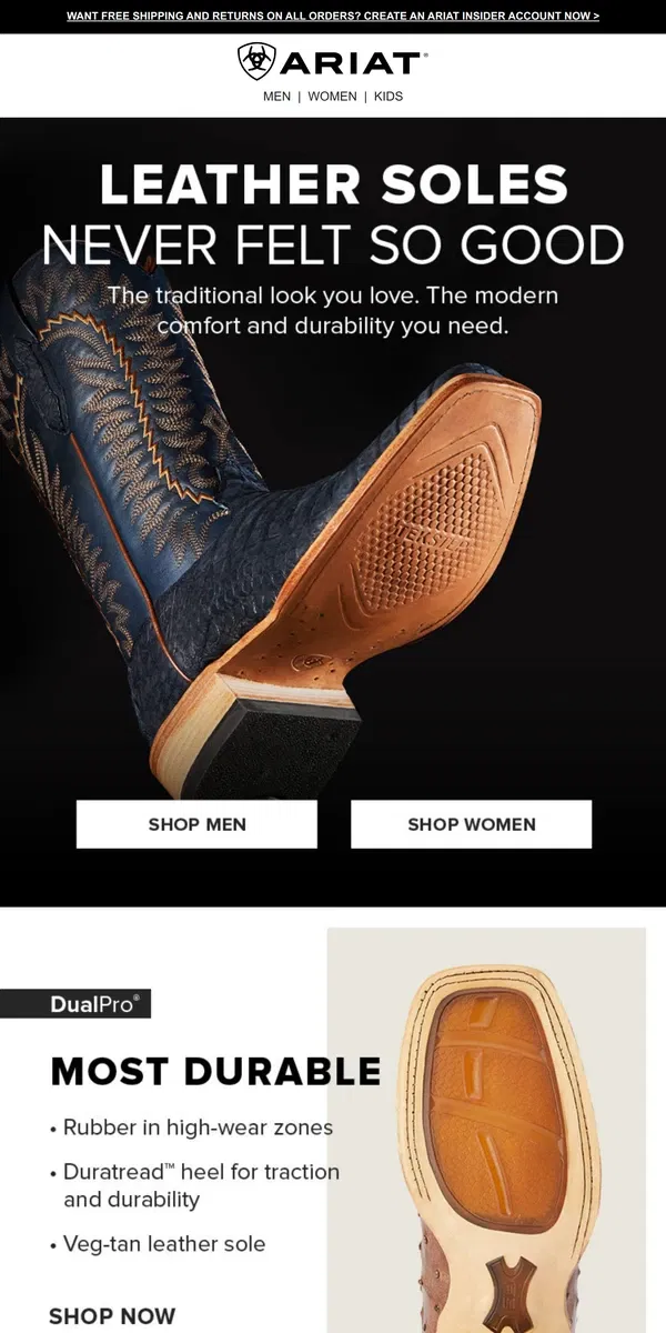 Email from Ariat. Find Your Leather-Sole Boot