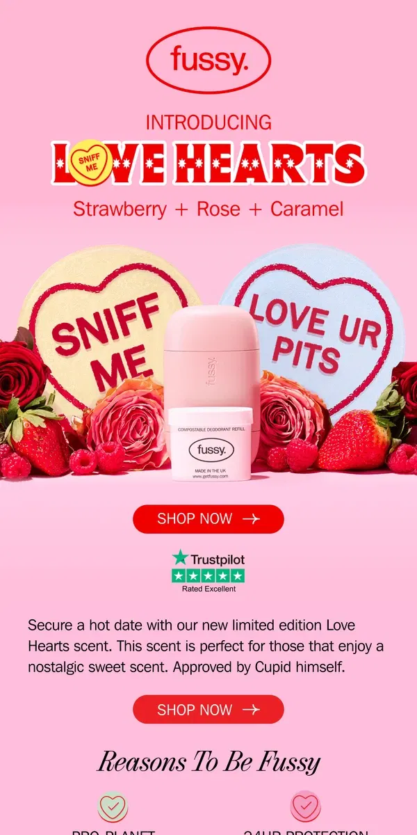 Email from Fussy. Introducing Fussy x Love Hearts 💘