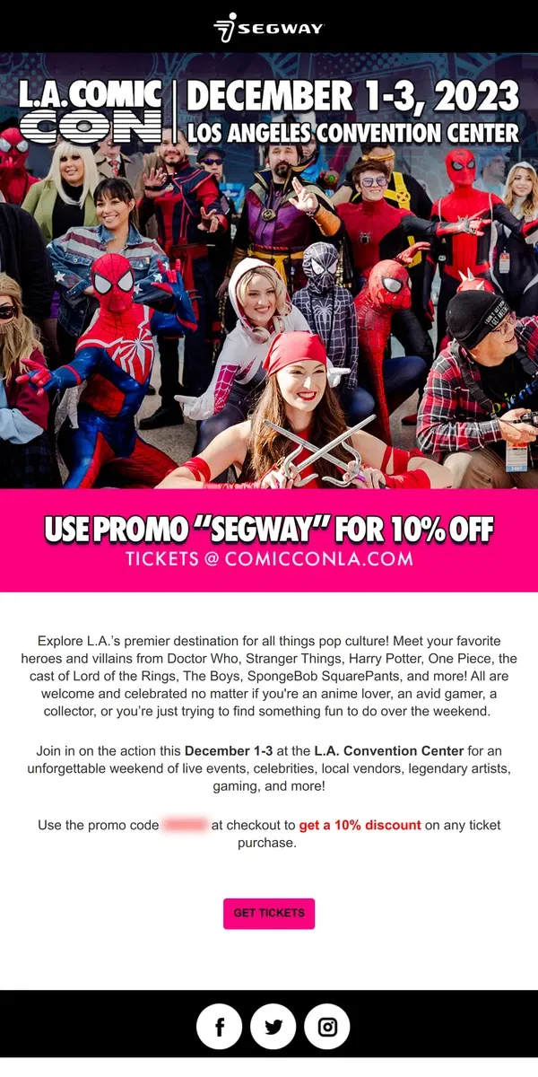 Email from Segway. Join Segway @ LA. Comic Con - Dec. 1-3