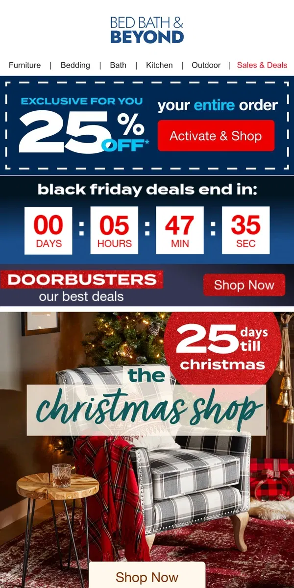 Email from Bed Bath & Beyond. 🎅🎄 Black Friday + Christmas Cheer = Big Savings! 🚨