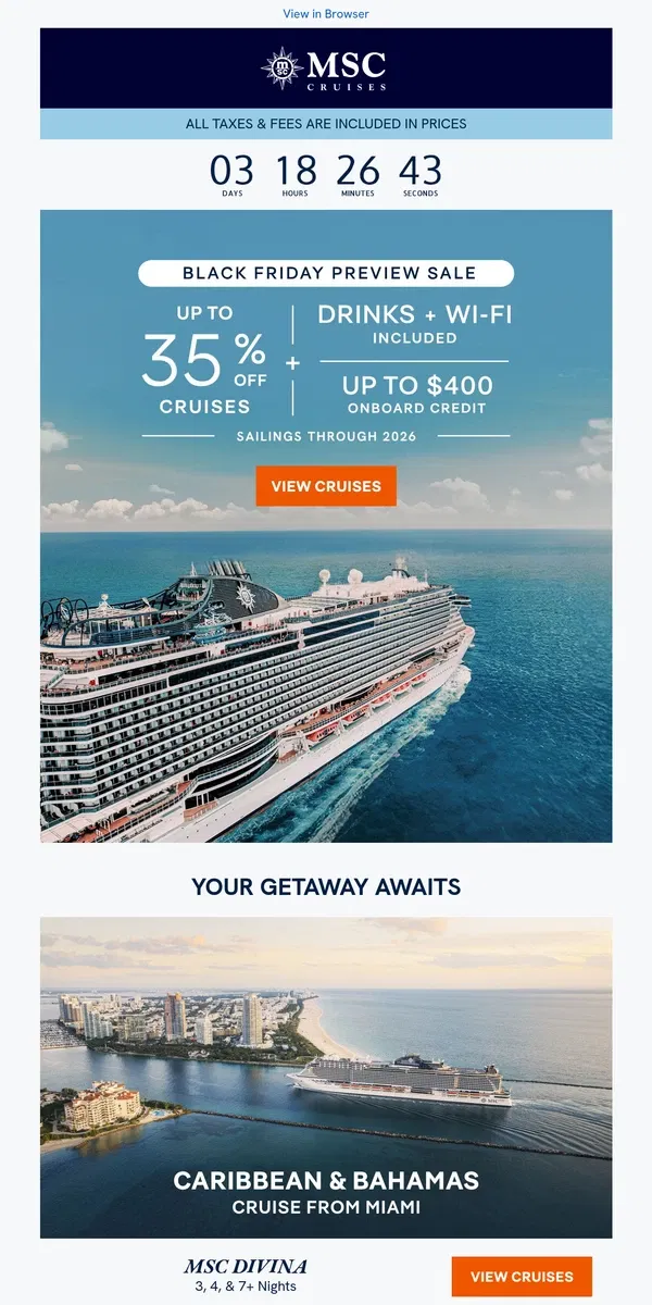 Email from MSC Cruises. Book Today for up to 35% off Cruises & More!