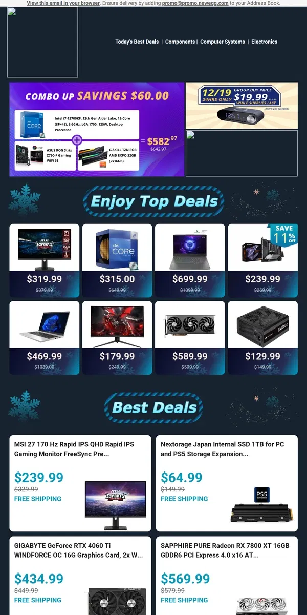 Email from Newegg. Just $239.99! GIGABYTE B650I AORUS ULTRA Mini ITX 🔥