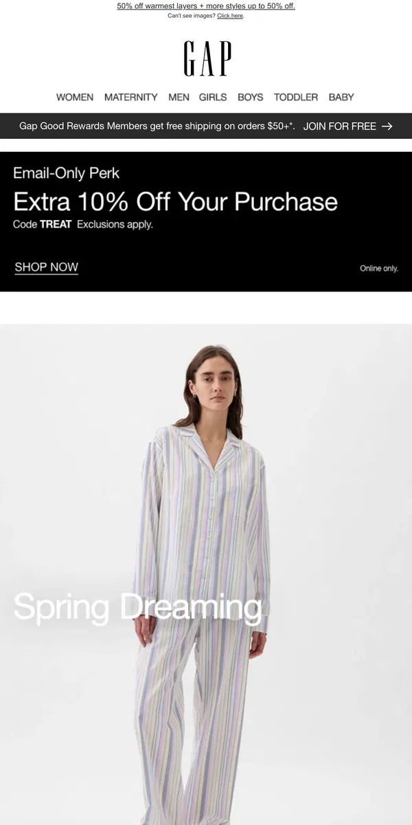 Email from GAP. New PJs just feel GOOD