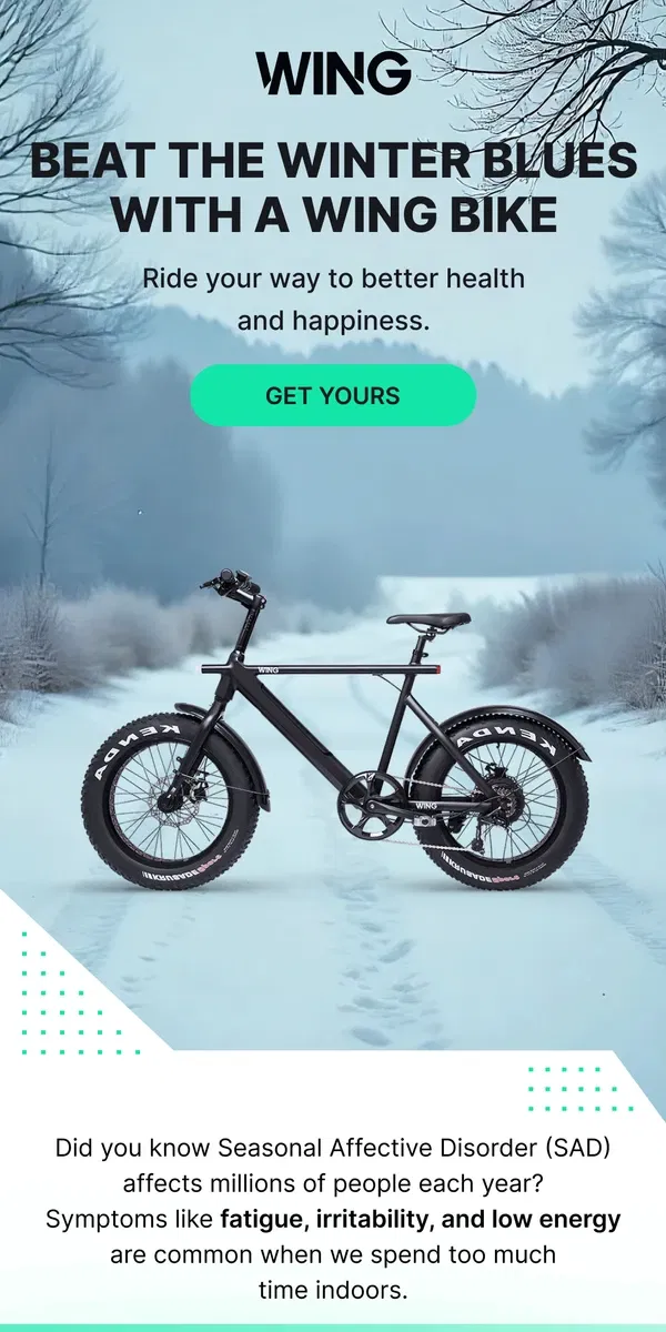 Email from Wing Bikes. Winter blues got you down?