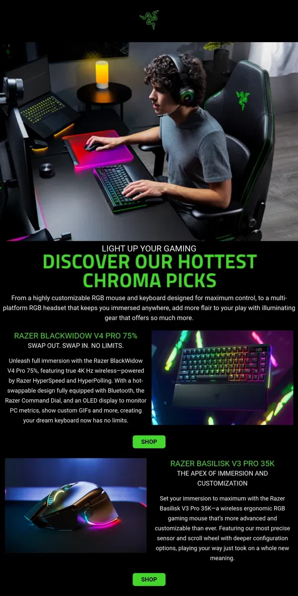 Email from Razer. 🌈Light It Up with Our Hottest Chroma Highlights🖱️⌨️🎧