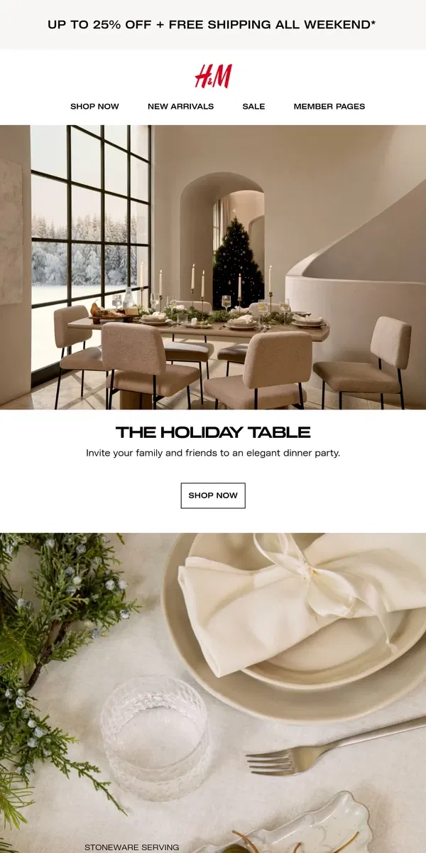 Email from H&M. New in: Holiday table decor