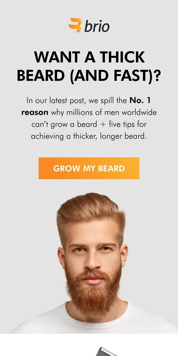 Email from Brio Product Group. Read this for how to get a thicker beard 🧔‍♂️