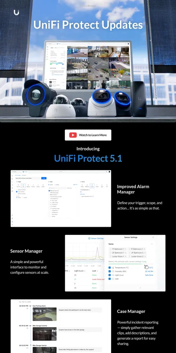 Email from Ubiquiti. UniFi Protect Updates: Protect 5.1 | AI Turret | AI Dome | AI LPR | AI Port