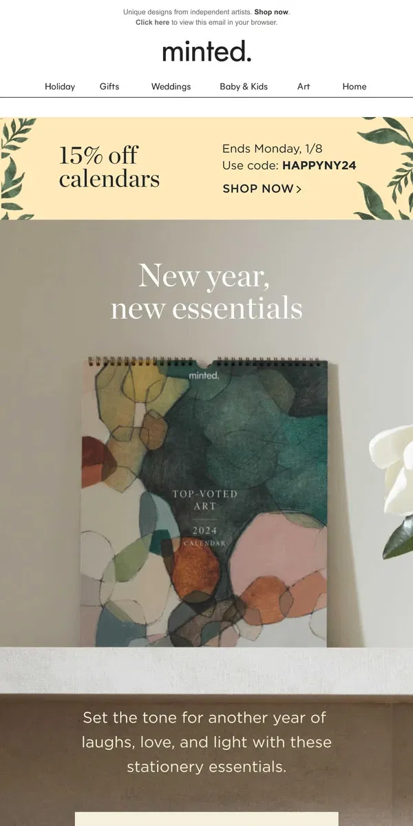 Email from Minted. 2024 stationery essentials