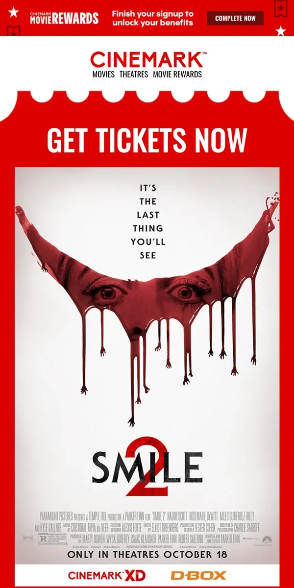 Email from Cinemark. A smile’s never looked so scary.