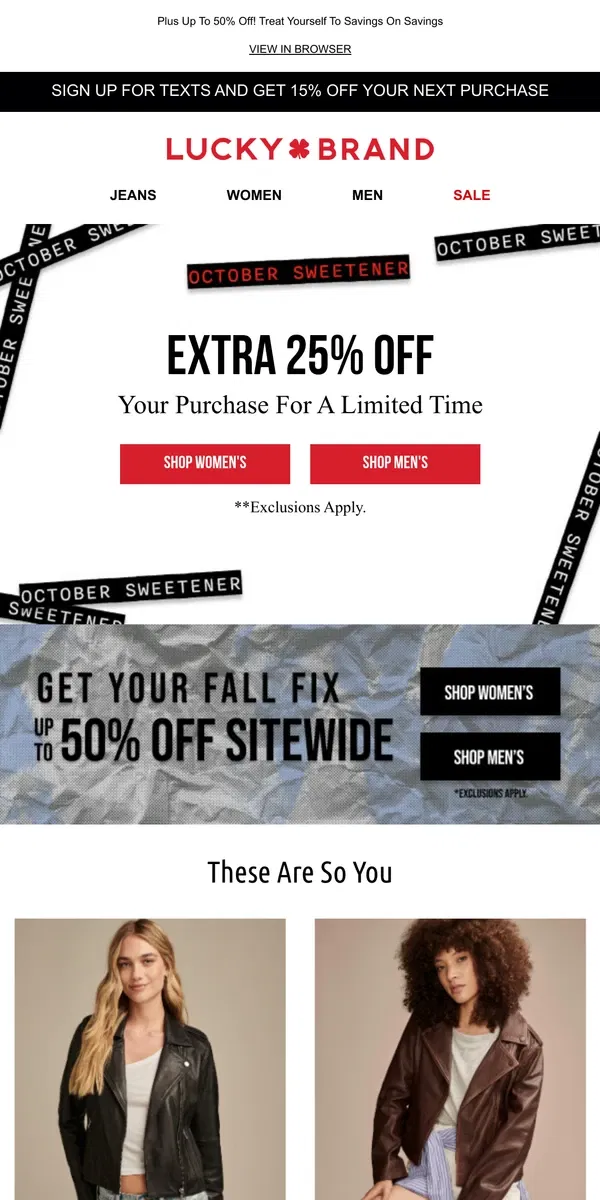 Email from Lucky Brand. 📣 STARTS TODAY! Extra 25% Off Your Purchase