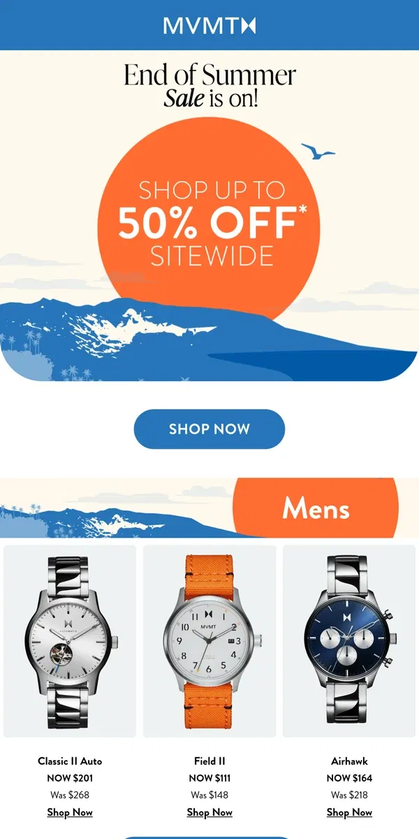 Email from MVMT. SALE: Up to 50% Off Sitewide